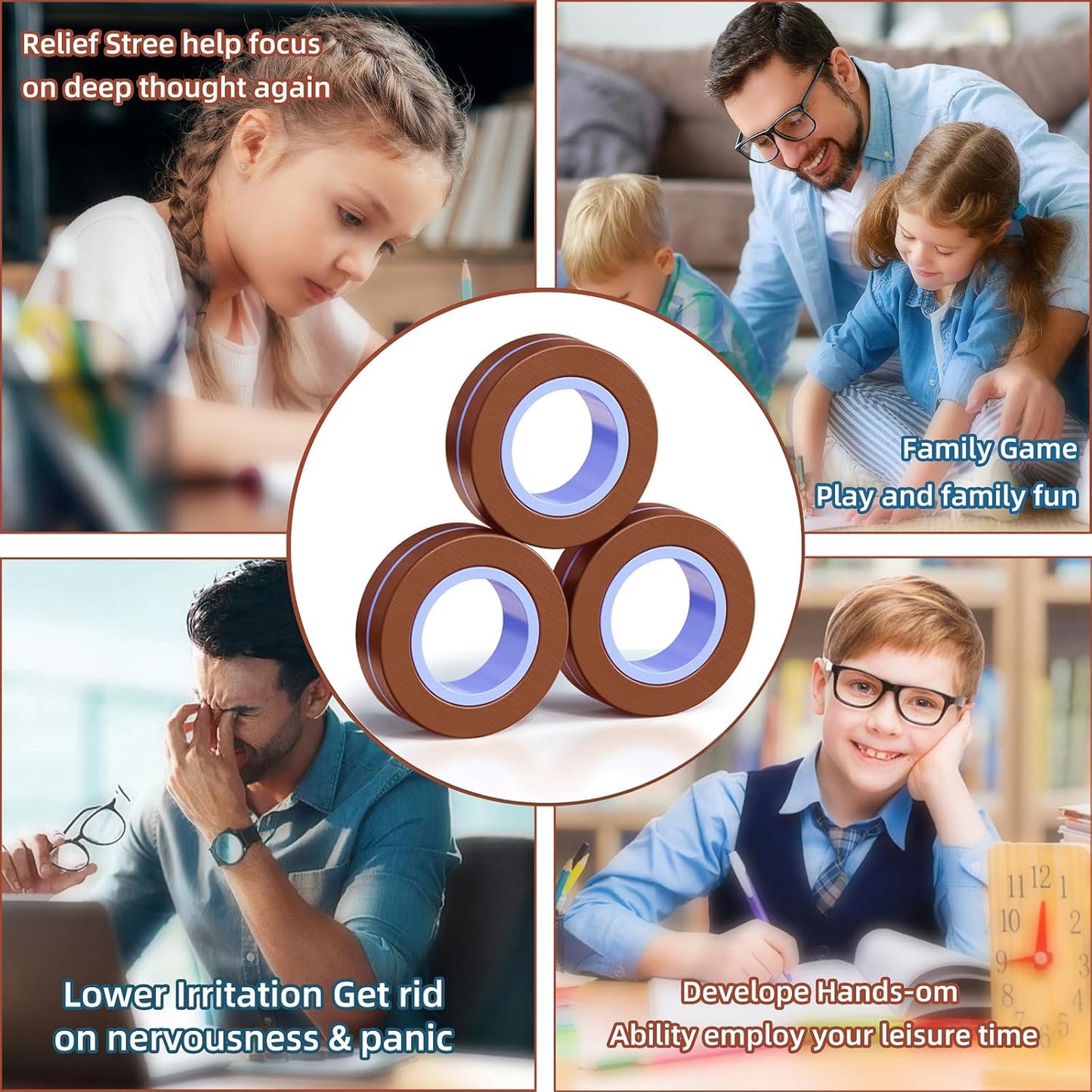 Magnetic Rings Fidget Toys Set for Adults, Idea ADHD Fidget Stress Spinner Rings for Anxiety Relief Therapy Decompression Toys Pack,Great Gifts for 8 9 10 11 12 13+ Year Old Boy Girl Teen