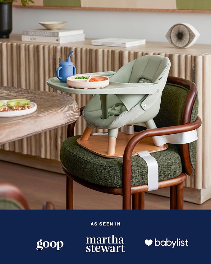 Lalo The 3-in-1 High Chair Kit - Convertible Wooden High Chair for Babies & Toddlers with Infant Support, Cushion, Booster Conversion Kit & Play Legs, Adjustable Footrest - Blueberry