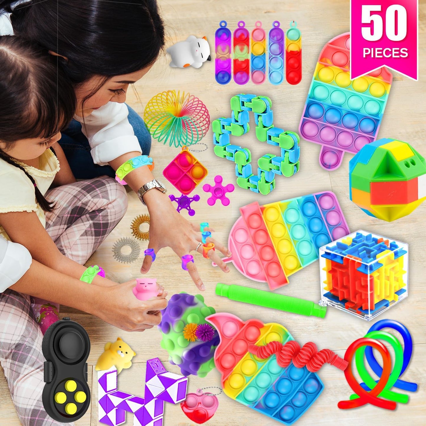 Fidget Toys, 50 Pack Sensory Toy Set Bulk Stocking Stuffers Carnival Treasure Box Classroom Prizes Gifts Party Favors for Kids Adults Boys Girls, Stress Relief Anxiety Relief Autism Autistic