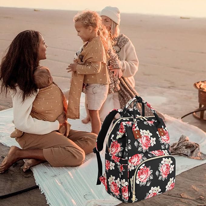 Diaper Bag Backpack Multi-Function Baby Bag With Large Capacity and Insulated Pockets Diaper Backpack Organizer Bag for Mom/Dad, Flower