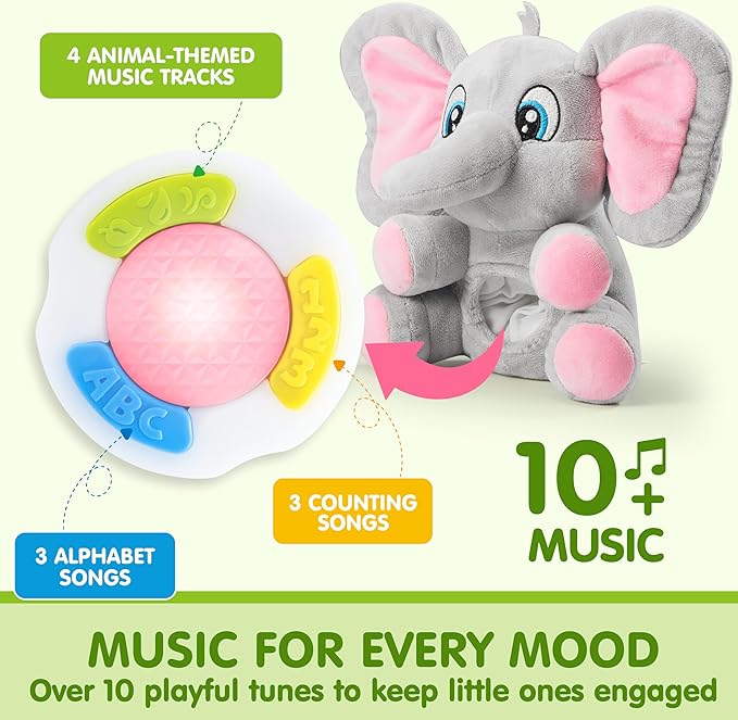 JOYIN Musical Elephant Plush Baby Toy, Stuffed Animal with Music & Light, Baby Musical Soft Plush Toys for Infant Babies, Christmas Birthday Gifts for Boys and Girls 6+ Months