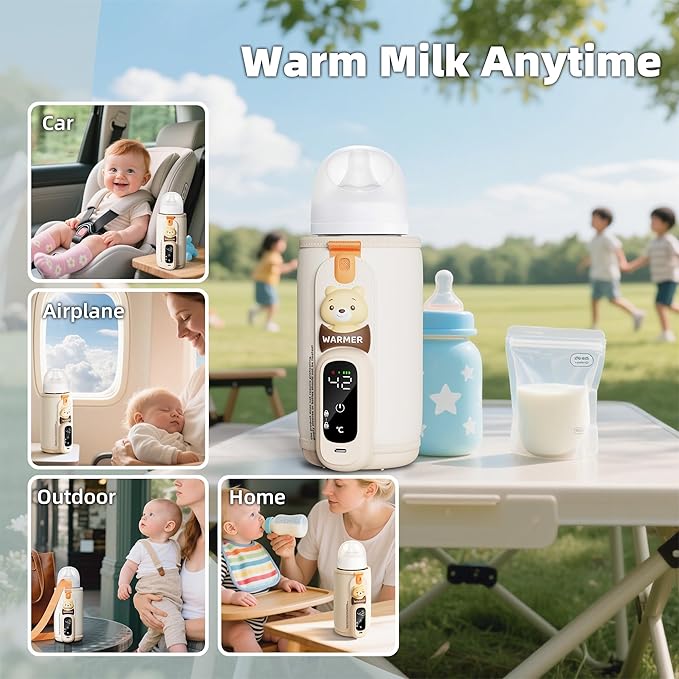 Portable Bottle Warmer for Travel, Baby Bottle Warmer for Breastmilk & Formula, Milk Warmer on The Go, Accurate Temperature Control, Retain Nutrients