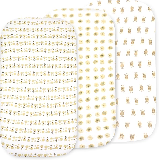 Bassinet Sheets for Baby Girl & Boy – 3-Pack Soft Fitted Bassinet Sheets, Organic Cotton, Breathable & Cozy, Fits 32x16x4 Inch Rectangle, Oval & Hourglass Mattresses, Lion Head