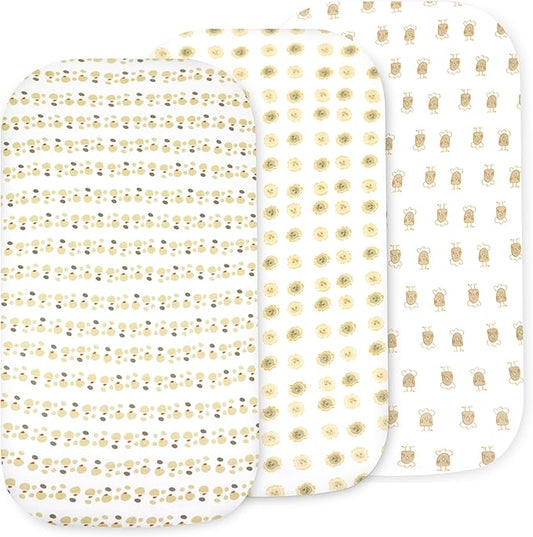 Bassinet Sheets for Baby Girl & Boy – 3-Pack Soft Fitted Bassinet Sheets, Organic Cotton, Breathable & Cozy, Fits 32x16x4 Inch Rectangle, Oval & Hourglass Mattresses, Lion Head