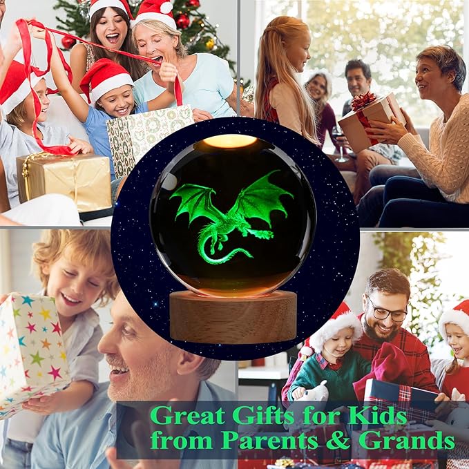 Dragon Night Light, 3.15 Inch (80mm) K9 Crystal 3D Lamp with Remote 16 Color for Birthday Xmas Cool Figurines Dragon Gifts for Room Decor Boys Girls