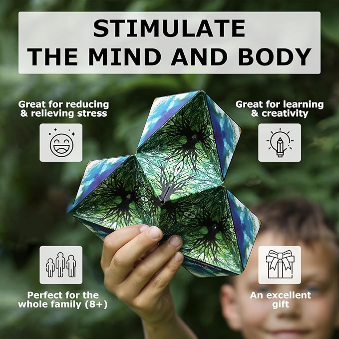 Shashibo Limited Edition Gartel Shape Shifting Box - Award-Winning, Patented Fidget Cube w/ 36 Rare Earth Magnets - Designed by Digital Art Pioneer Laurence Gartel (4 Pack)