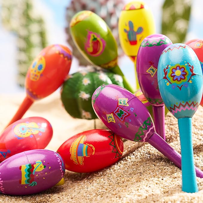 JOYIN 24 Pcs Cinco De Mayo Mini Wooden Maracas Musical Fun Party Favors for Birthday Party Favors, Mexican Fiesta Decorations, Luau Photo Props, Carnivals Event, Taco Tuesday