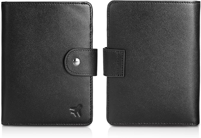 Polare Luxury RFID Blocking Leather Passport Holder Travel Wallet For Men and Women (Black(Snap Version))