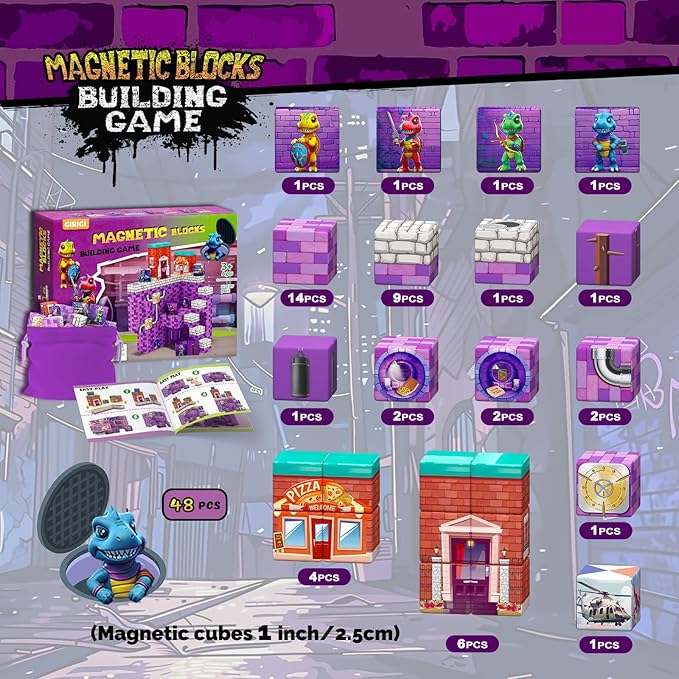 Magnetic Blocks,Building Toys for Kids, Dinosaur Adventure Magnet Building Cubes, Sensory Montessori Toys for 3+ Year Old Boys & Girls, Ideal Gifts for Ages 5-7 8-13, with ASMR Sounds and Clicking