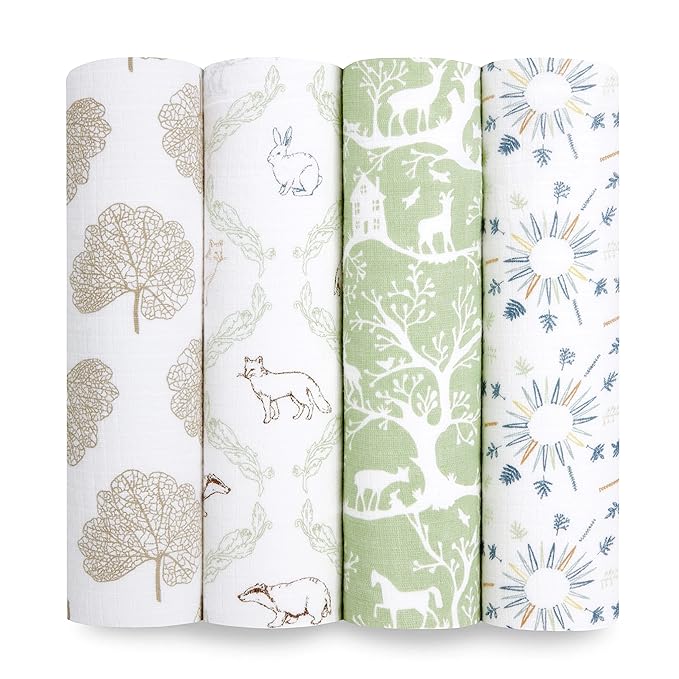 aden + anais Essentials Muslin Swaddle Blankets for Baby Girls and Boys, Newborn Receiving Blanket for Swaddling, 100% Cotton Baby Swaddle Wrap, 4 Pack, Harmony