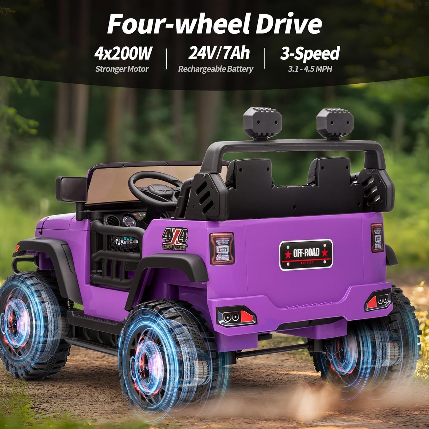 2 Seater Ride on Toy Car for Kids, 24V 4x4 Ride-on Truck Kids Electric Car w/Remote Control, 4x200W Motors - Purple