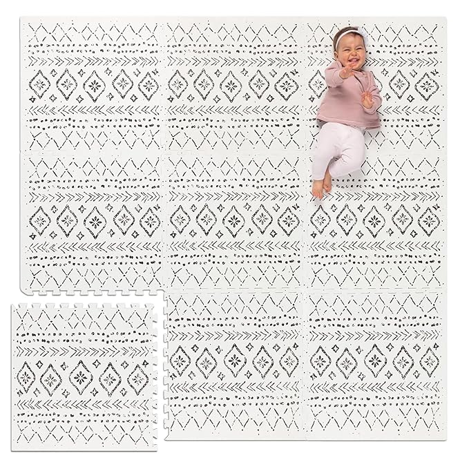 Lillefolk Baby Play Mat for Floor – 6x6ft Boho | Soft Non Toxic Premium EVA Foam Tiles for Tummy Time, Crawling & Playroom – Waterproof Interlocking Floor Mat for Babies & Toddlers (9 Tiles)