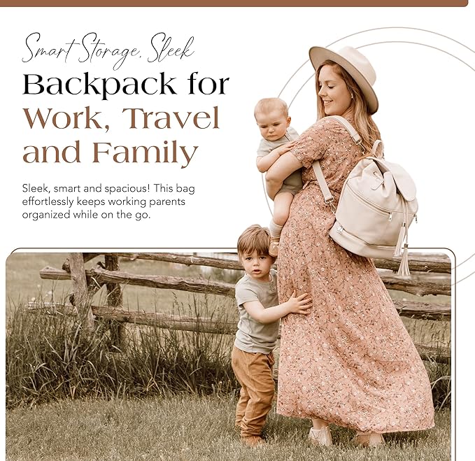 Citi Collective Journey Pearl Vegan Leather Diaper Bag Backpack | Elegant, Multifunctional, Travel Diaper Bag with Changing Pad, Stroller Straps & Insulated Bottle Pockets.