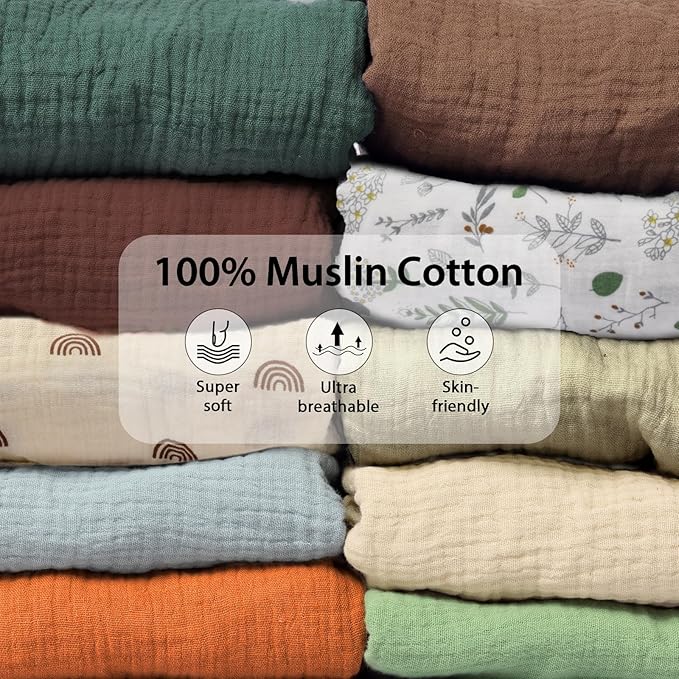 2 Pack Soft Muslin Baby Crib Sheets, 100% Cotton Breathable Double Layer Fitted Sheets for Standard Crib and Toddler Bed Mattresses 28x52 Inches, for Baby Girls and Boys (Cedar & Cream