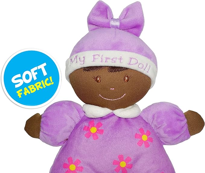 June Garden 9" My First Doll Hazel - Soft Plush Baby Doll with Rattle - Purple Outfit