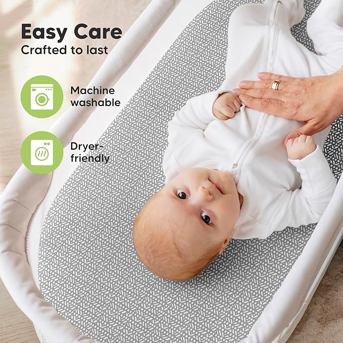 2-Pack Organic Bassinet Sheets for Girls, Boys - 100% Cotton Bassinet Mattress Sheets Compatible with Halo Bassinest Swivel Sleeper, Graco, Baby Delight, Chicco, Unisex Fitted Bassinet Sheets (Nordic)