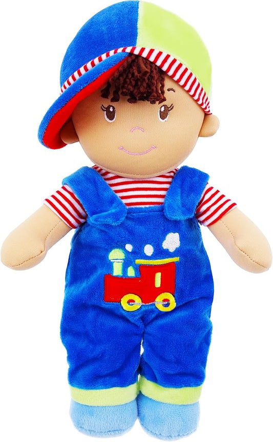 June Garden 13.5" Soft Dolly Milo - Stuffed Soft Baby Boy Doll for Birth and Up - Blue Outfit