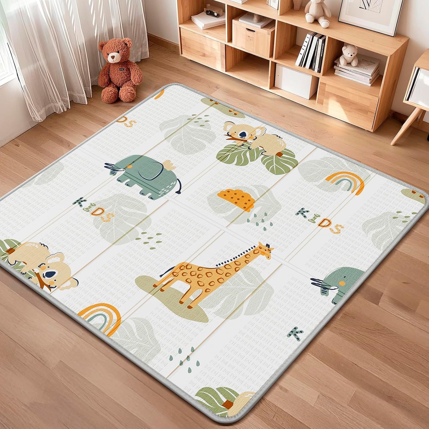 Foldable Baby Play Mat, Waterproof Playmats for Babies and Toddlers Kids, Safe Foam Playmat for Tummy Time, 50x50 Playpen Mat, Reversible Portable Baby Floor Mat for Infant, Toddler, Giraffe