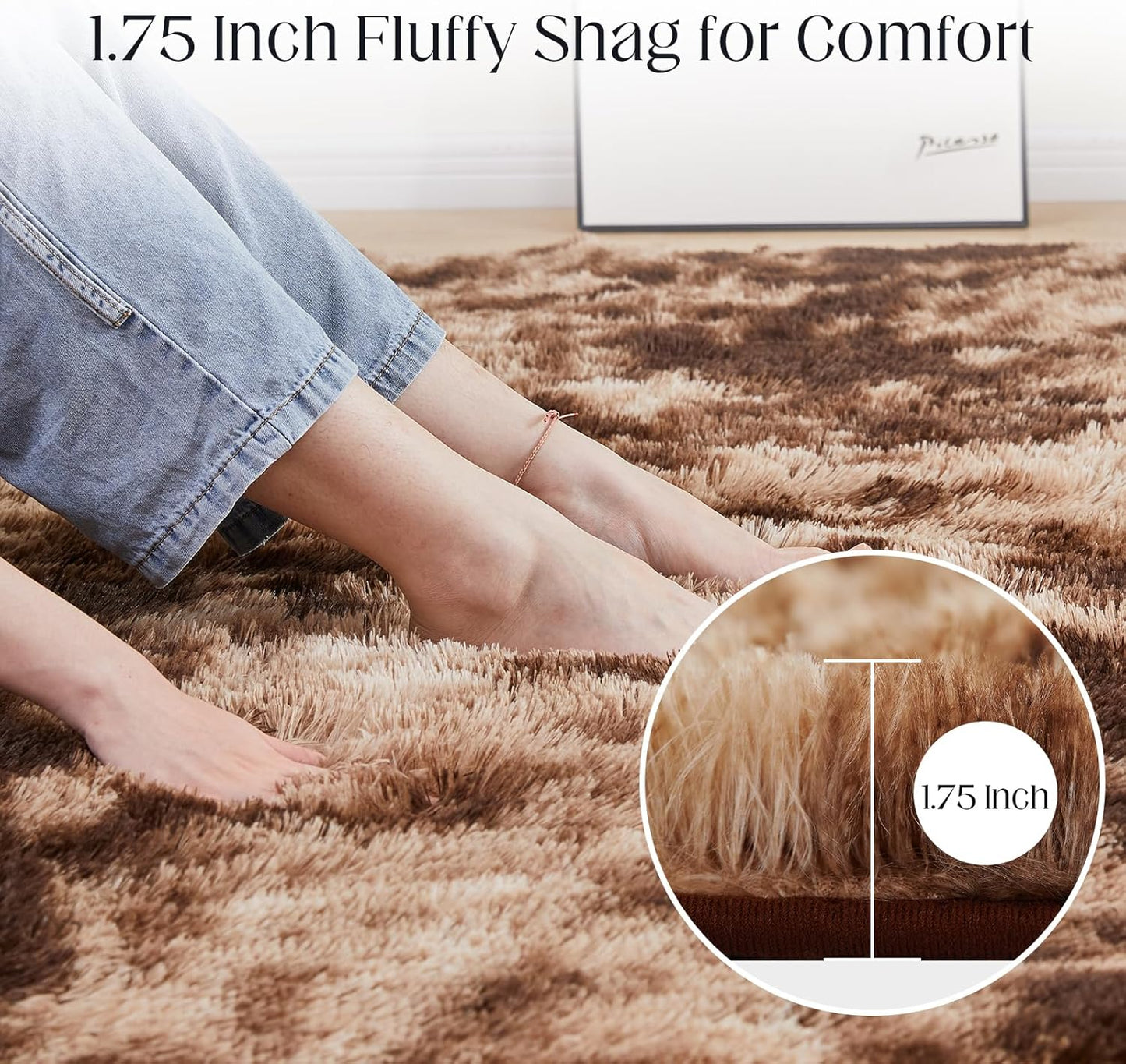 Fluffy Shag Area Rug, 4x5.8 Tie-Dyed Brown Rugs for Bedroom, Soft Plush Area Rugs for Living Room, Non-Slip Indoor Carpet for Nursery, Study Room, Dressing Room, Home Decor
