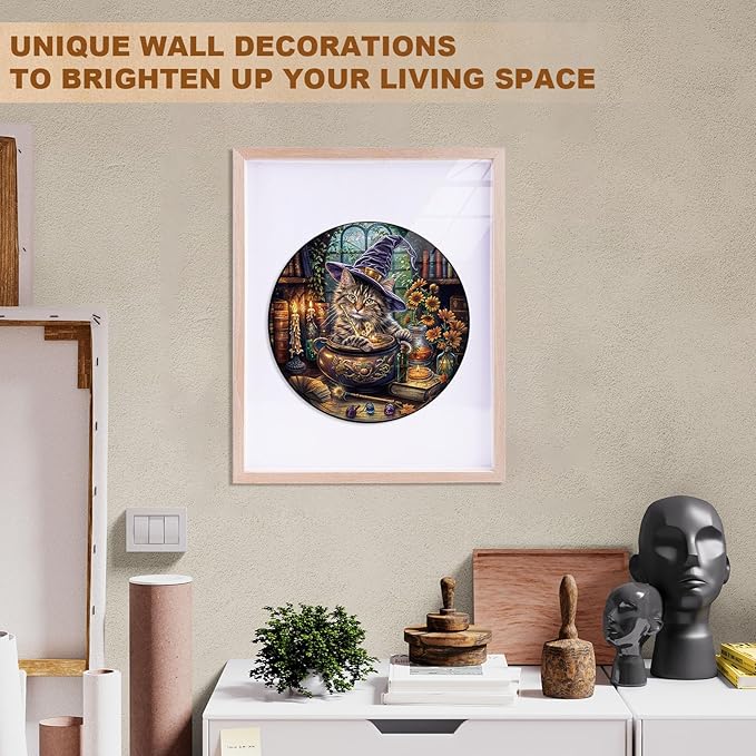 KAAYEE Wooden Puzzles for Adults, Magic Feline Cat Wooden Jigsaw Puzzle 450 PCS Unique Shape Wood Puzzle Adult, 3D Effect Flat Puzzle Birthday Family Game (XL-17.3 * 17.3in)