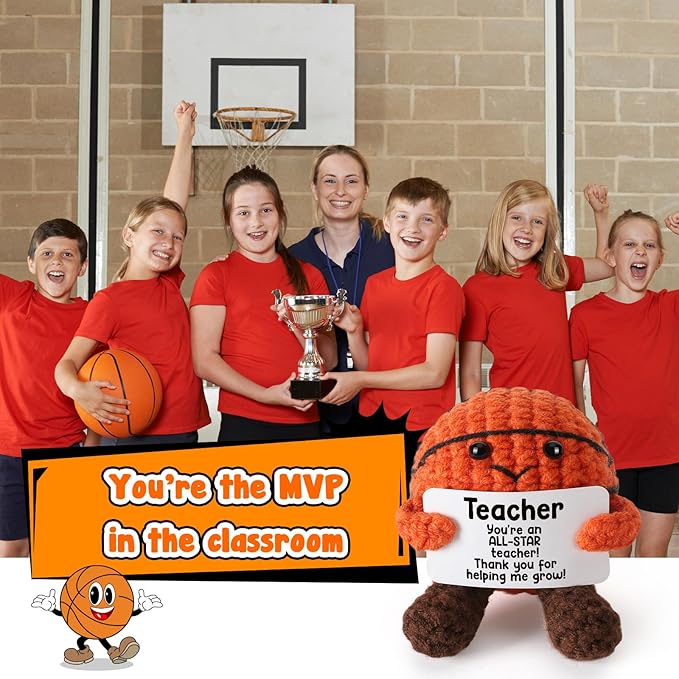 Teacher Appreciation Gifts from Student, Handmade Crochet Basketball Decor, Thank You Presents for Coach Mentor, Best Teacher Ever Birthday, End of Year Classroom Decor