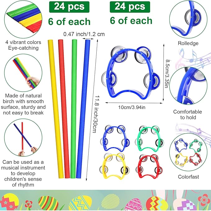 120 Pcs Maracas for Kids,Back to School Supplies Maracas Mexican Shaker Musical Instruments, Wrist Bells, Sand Hammers, Eggs Shakers, Castanets, Wooden Rhythm Sticks for Preschool