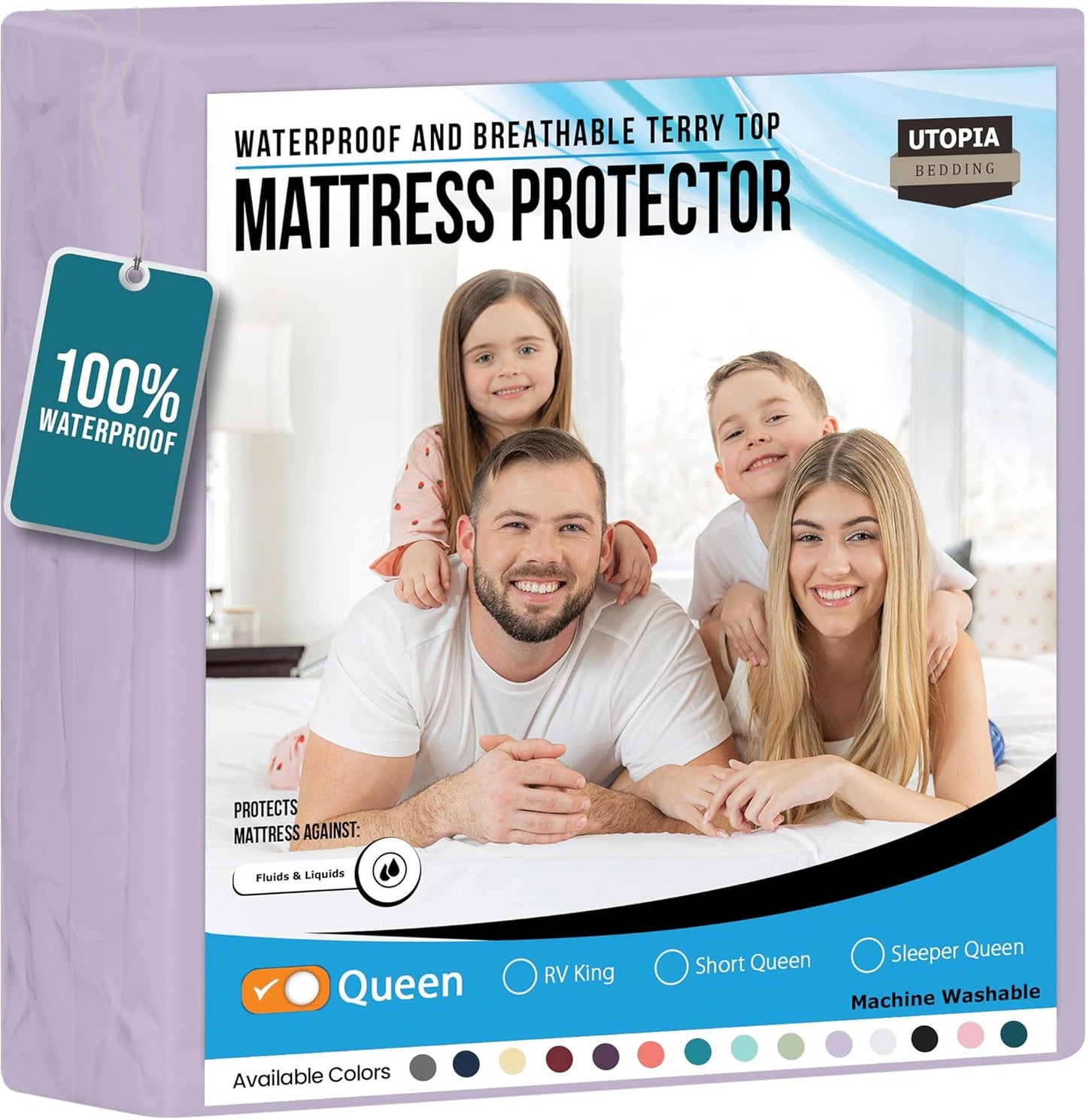 Utopia Bedding Waterproof Mattress Protector Queen Size, Premium Terry Mattress Cover 200 GSM, Breathable, Fitted Style with Stretchable Pockets (Lavender)