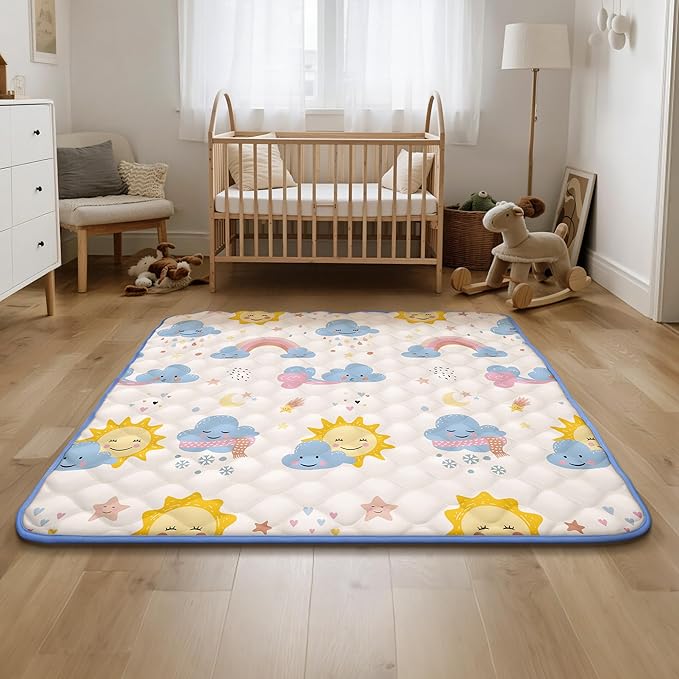 50x50 Playpen Mat, PIGLOG 0.8 Inch Thick Foam Baby Play Mat for Floor, Soft Fabric Cushioned Play mat for Babies，Washable Non-Slip Playmate for Baby, Infants & Toddlers（Grayish White）