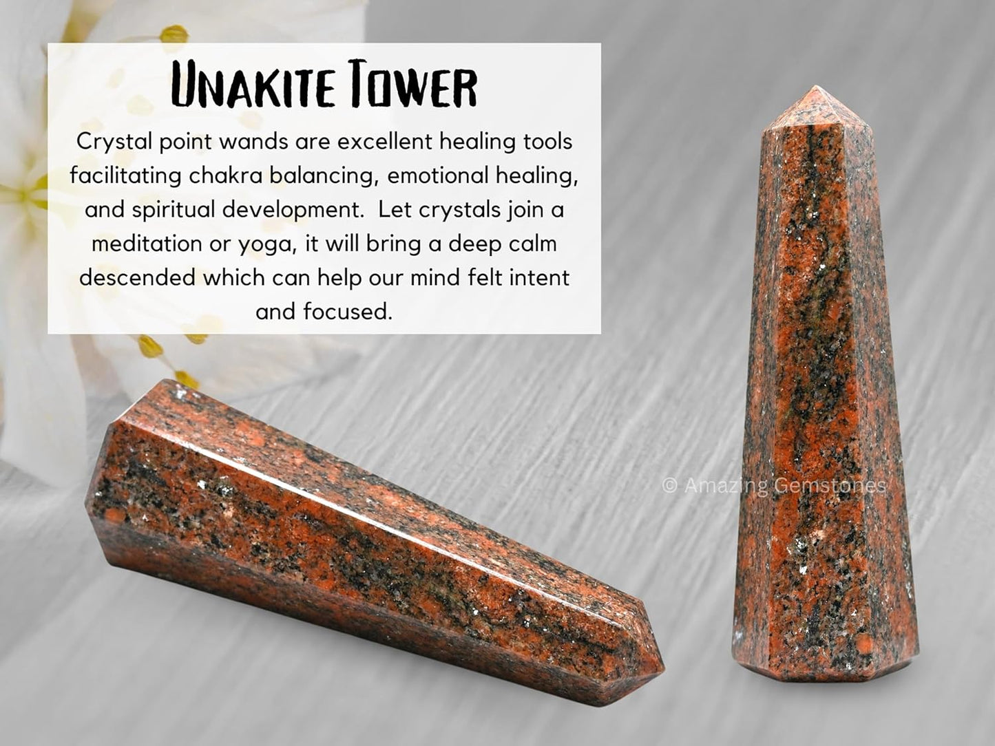 Amazing Gemstone Unakite Crystal Towers - Natural Healing Crystal Point Obelisk for Reiki Healing and Crystal Grid (3 Inch)