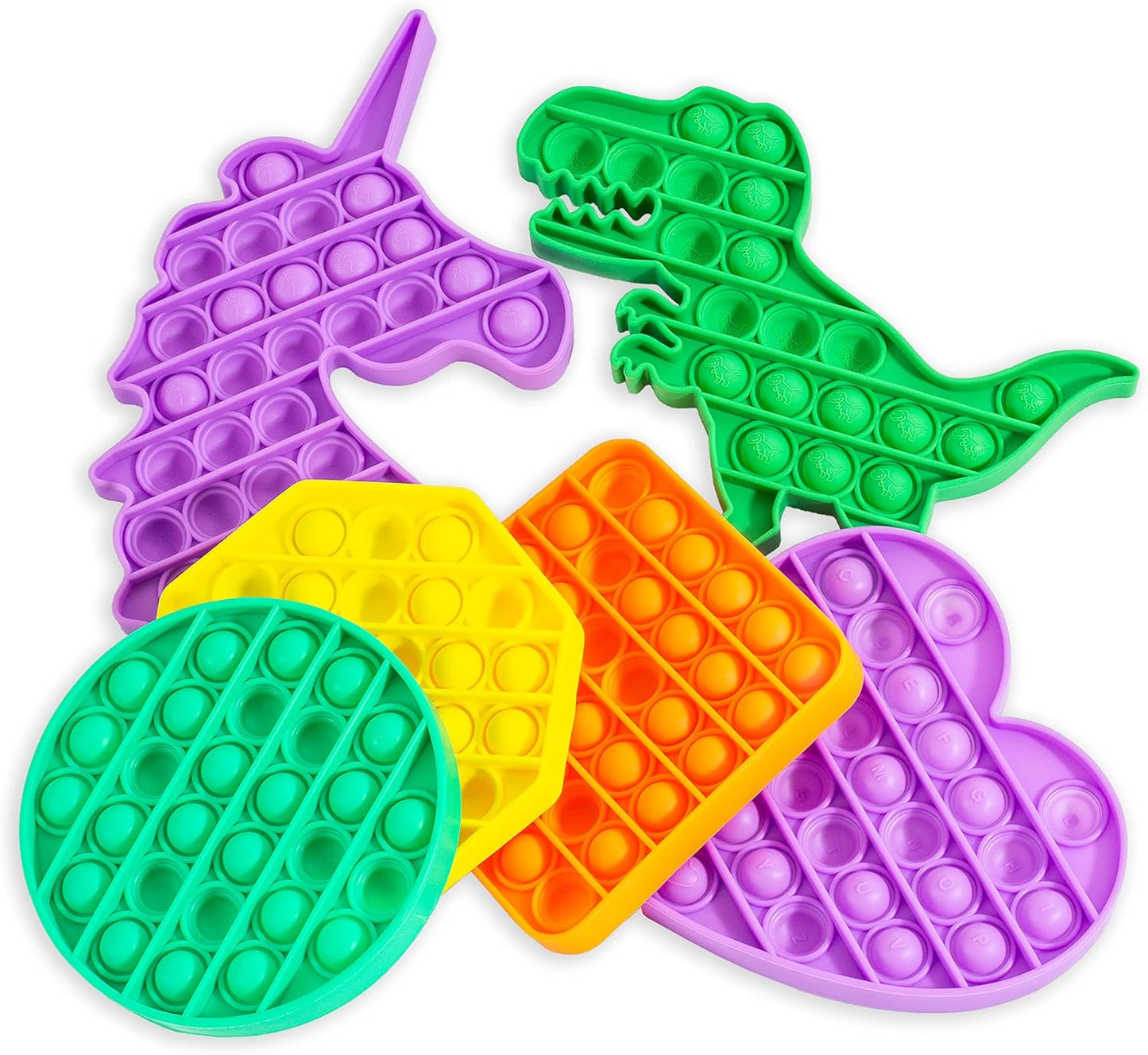 Sensory Builder: Push Pop Bubble Fidget Sensory Toy for Anxiety, Autism, ADD and ADHU, popit Special Needs Stress Reliever: Popit Set of 6 (Unicorn, Dinosaur, Round, Square, Octagon and Heart)