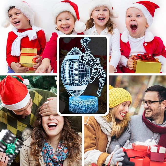 American Football Lamp, 16 Colors Touchdown Night Light - Remote Control, Timer Tpye-C Dimmable, LED 3D Light Illusion, Football Room Decor for Boys