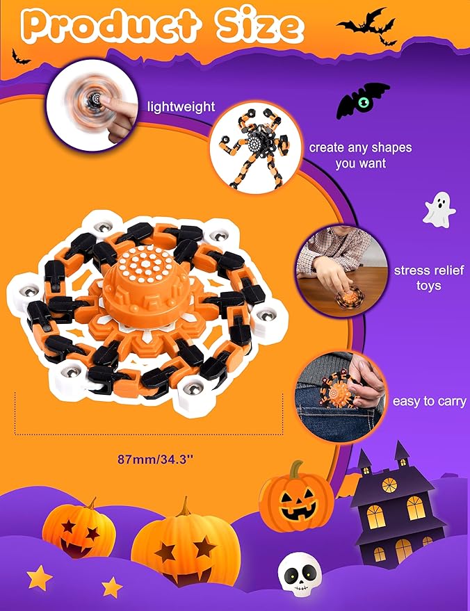 Halloween Toy Gifts for Kids Transformable Fidget Spinners for Adults Stress Relief Sensory Toys for Boys and Girls Fidget Toys Black Orange Halloween Party Decorations