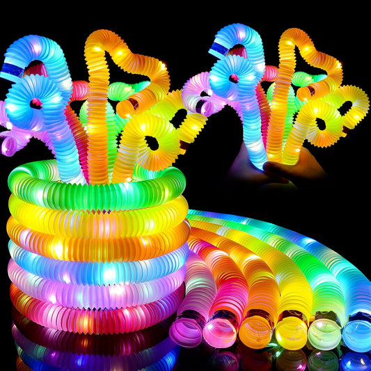 LED Light Up Pop Tubes Fidget Toys for Kids Sensory Toys, 6 Pack LED Pop Fidget Tubes Glow in The Dark Party Favors Supplies Toddler Sensory Toys Stocking Stuffers Return Gifts Prize
