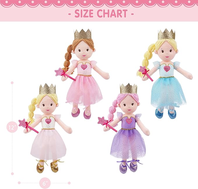 June Garden 12" Soft Baby Princess Doll Stella - Stuffed Cuddly Princess Plush Gifts for Toddler Girls - White Dress