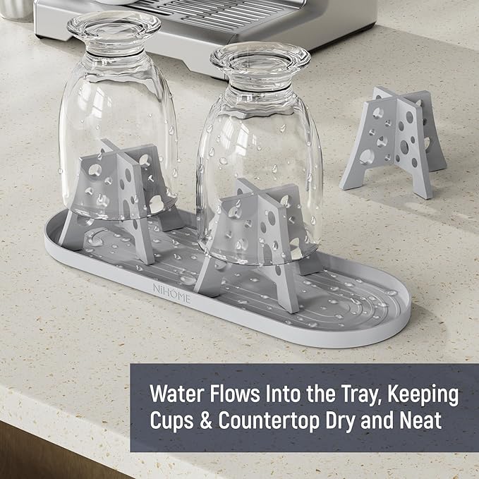 NiHome Silicone Water Bottle Drying Racks Set of 3 with Drip Tray,Cheese Style for Faster Drying,Bottle Dryer Racks Fit for Stanley YETI Cups Owala Sports Bottle Baby Bottle Thermoses Mugs