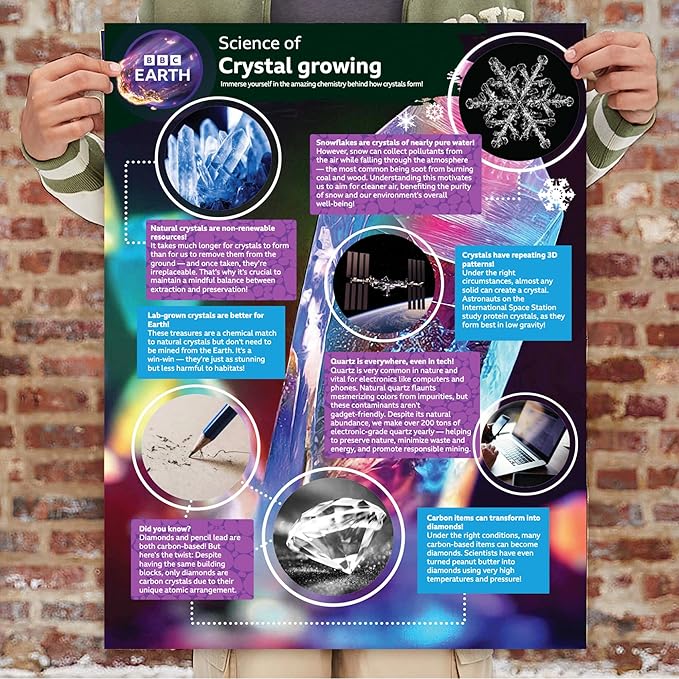 BBC Earth Science of Crystal Growing, Grow 3 Dazzling Crystals, Includes Display Case, Powdered Paints, Learning Guide, Crystal Growing Kit, STEM Toys, Kids Science Kit, STEM Kits For Kids Age 12-14