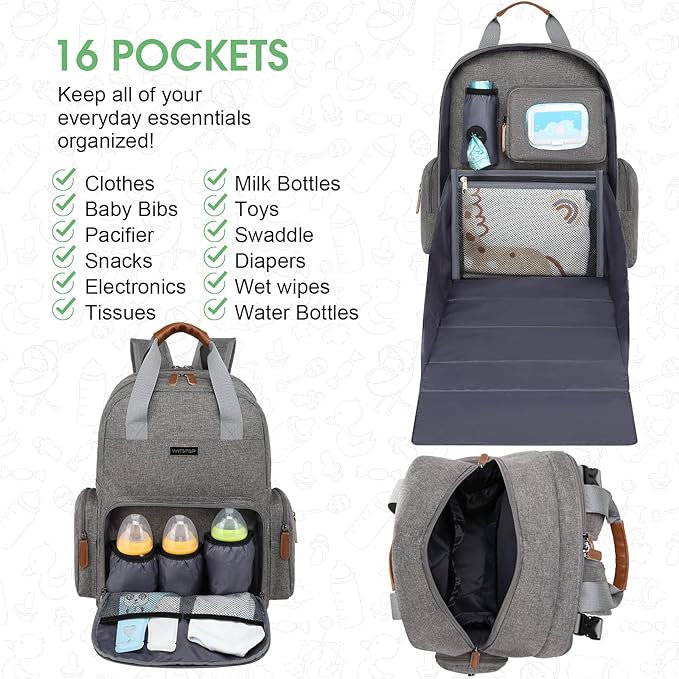 Diaper Bag Backpack with Changing Station, Baby Diaper Bag Organizer for Moms Dads Large Baby Changing Bags