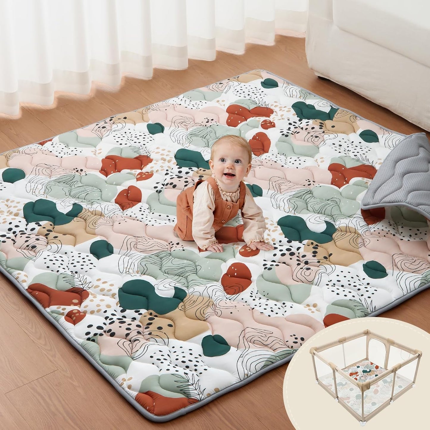 Blissful Diary Baby Play Mats for Floor, 59x59 Inch Thicker Foam Playmats for Babies and Toddlers, Soft Cushioning Baby Playpen Mat, Modern Abstract