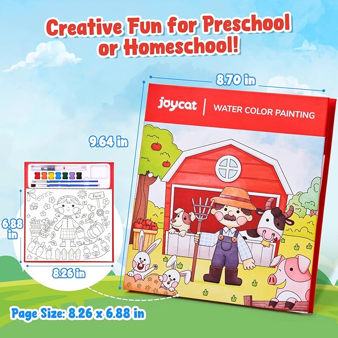 JoyCat Paint with Water Coloring Books for Toddlers, Watercolor Painting Sets for Kids Ages 3-5 4-8, Arts and Crafts Drawing Activities Toy Birthday Gift for Boys Girls (Farm)