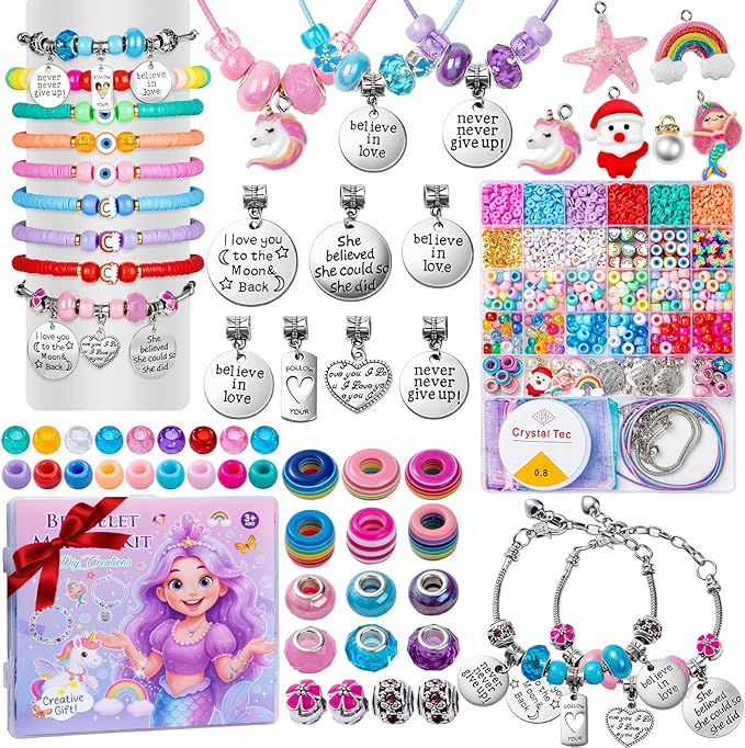 Girls Charm Bracelet Making Kit - 1400+ Pcs Jewelry Making Kit for Kids with Charm-Style Beads, Unicorn Mermaid DIY Bracelets & Necklaces, Birthday Christmas Gifts for Girls Ages 6 7 8 9 10 11 12