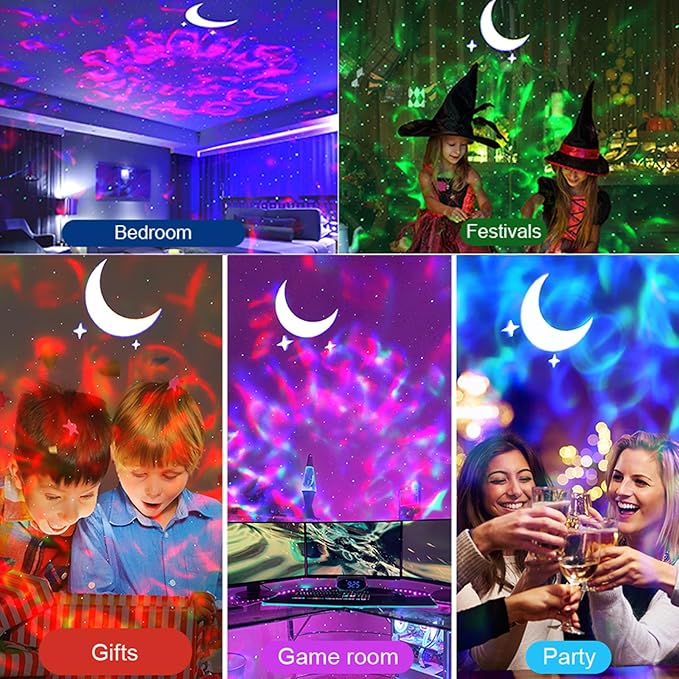 Galaxy Projector Star Night Light - 3-in-1 Moon Star Aurora Projector for Bedroom, Clap-Activated Music Sync,14M Colors, Kids Nursery & Adult Sleep Aid (No Music/Alexa)