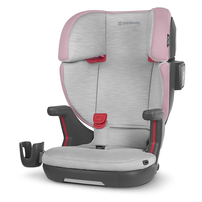 UPPAbaby Alta V2 High Back Booster Seat/Seven-Position, Active Support Headrest for Growing Children/SecureFit Integrated Belt Guide + Positioner/Cup Holder Included/Iris (Grey Mélange/Lavender)