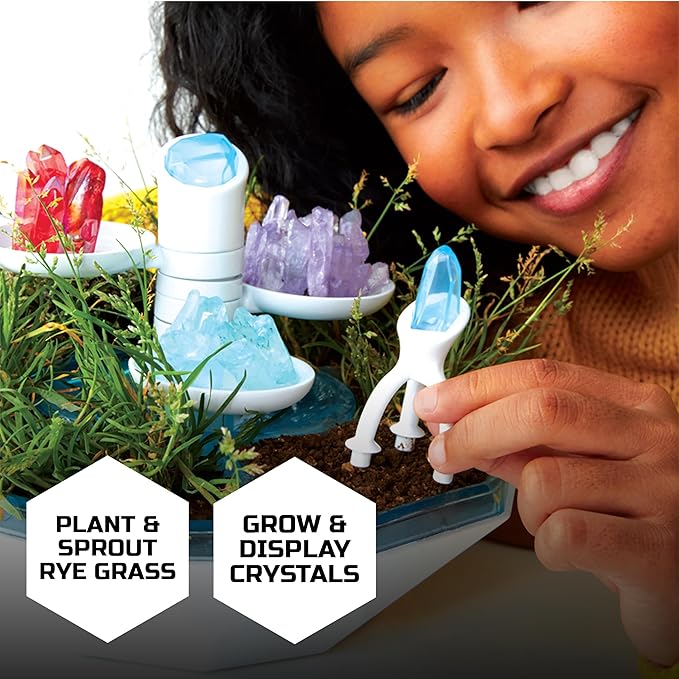Discovery™ DIY Light-Up LED Terrarium - Plants & Crystals Geodome Grow Kit, 3 Colorful Crystal Formations, Rye Grass, Education STEM Activity Set, Indoor Science Experiment, Chemistry Gift