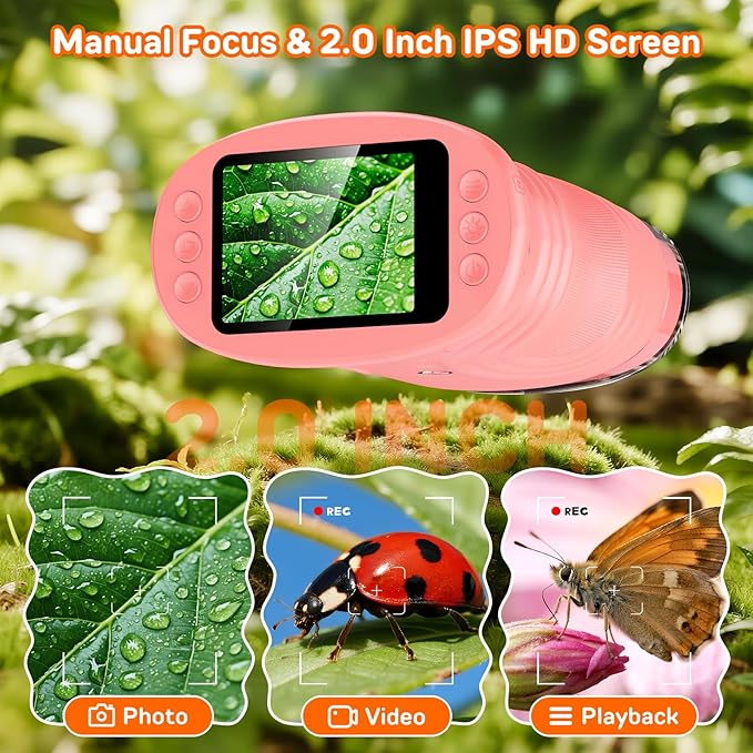 1000X Handheld Digital Microscope for Kids with 2.0" IPS Screen, Portable STEM Science Lab Toy, Rechargeable Pocket Microscope Educational Gift for Boys & Girls Age 4-6 8-12, Pink