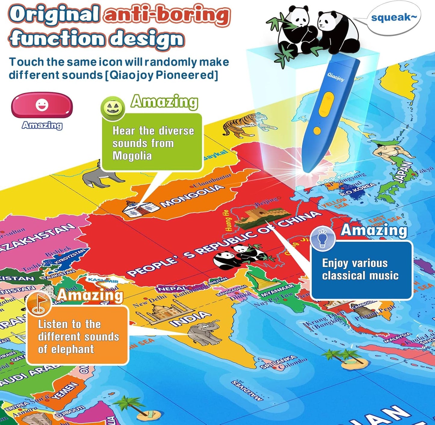 Bilingual Interactive World Map for Kids Learning and Educational Toys, Talking Electronic Kids World Map i-Poster Geography Games Ages 3 to 12 Years Old, Custom Talking Birthday Gifts Card