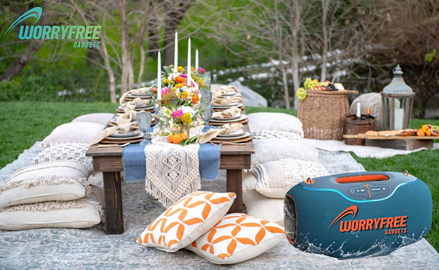 350W Wireless Bluetooth Speaker, 24Hrs Playtime, RGB Lights, Mic with EQ & Volume Control, 10M Range, (Blue)