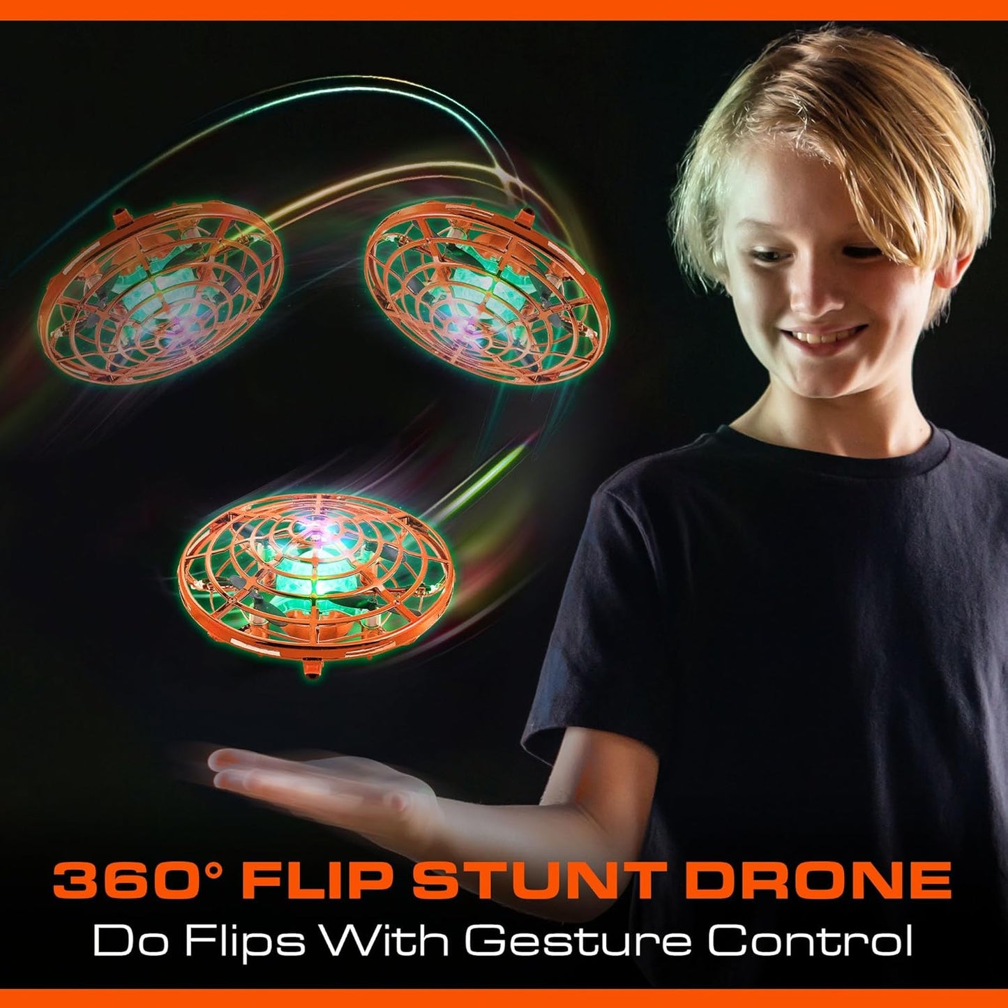 Force1 Scoot Skeet Mini Drone Electronic Shooting Game for Kids (Drone Only)- Hand Drones for Kids Compatible with Scoot Skeet LED Blaster, Electronic Target Game Indoor Flying Ball Drone Toy (Orange)