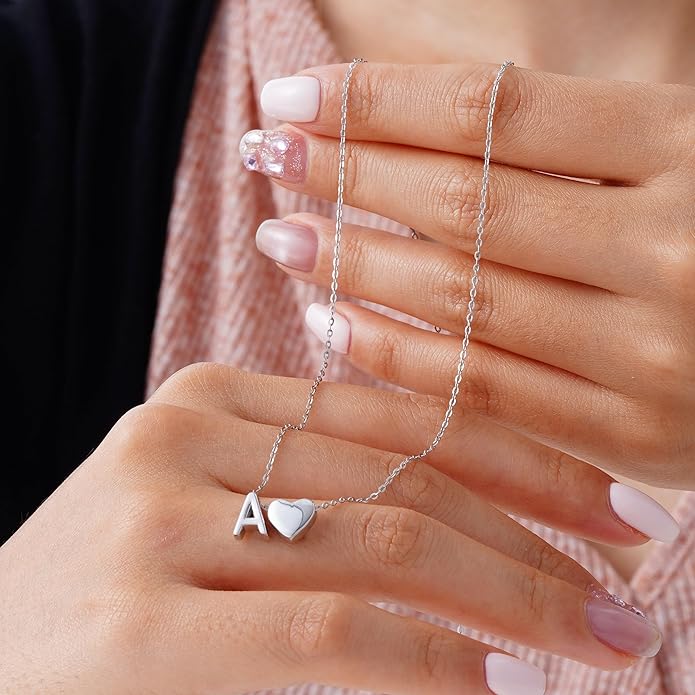 Turandoss S925 Sterling Silver Heart Initial Necklaces for Girls Teen Girls, Dainty S925 Sterling Silver Tiny Heart Initial Necklace Letter Necklaces Trendy Jewelry Gifts for Girls Teen Girls