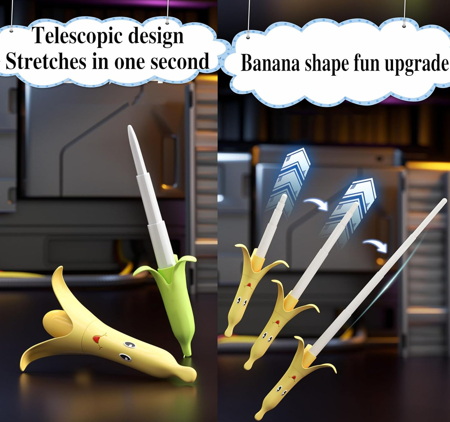 3D Printed Retractable Samurai Sword Fidget Toy Model for Decompression and Creative Play - Unique Plastic EDC Gift Small Banana Sword Green+Yellow