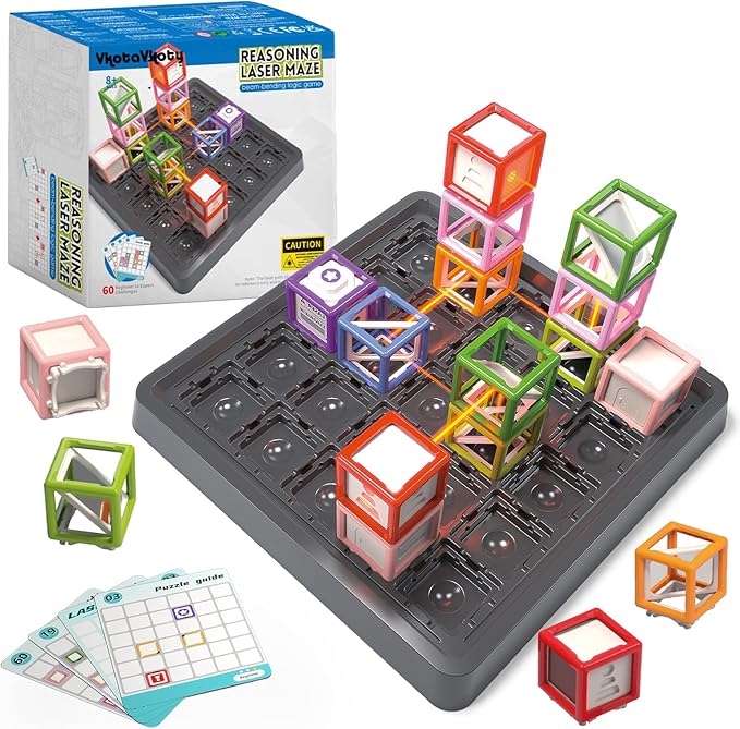 [2025 New] Reasoning Laser Maze, Ultimate STEM Toys for Ages 8-13, Logic Game with 60+ Challenges, Toy for 8 9 10 11 12 13 14 Year Old Kid & Adult Birthday Gift - 37 Pcs Cubes